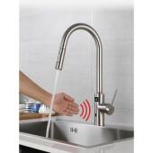 不锈钢智能声控温度数字显示红外感应厨房水槽冷热水槽拉出水龙头