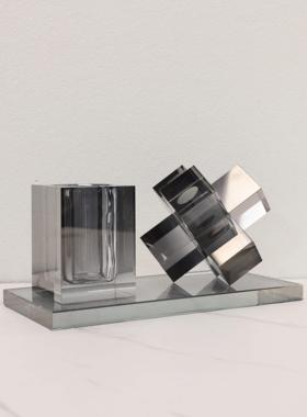 现代简约创意水晶笔筒摆件办公室书房书桌餐厅卧室玄关家居装饰品