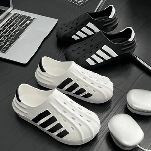 交个朋友蚂蚁之恋黑白撞色情侣涉水鞋洞洞鞋防滑软底包跟一脚蹬