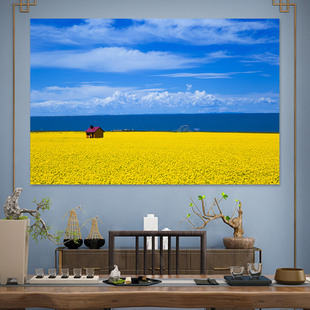 湖水倒影高清湖泊风景画蓝天白云自粘画装 饰背胶防水遮挡玻璃窗贴