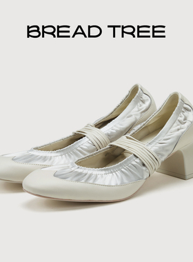 BREADTREE面包树 26年春季新款缎面拼接抽褶中跟芭蕾鞋通勤单鞋
