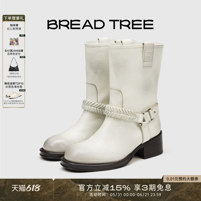 BREADTREE编织饰带中筒骑士靴
