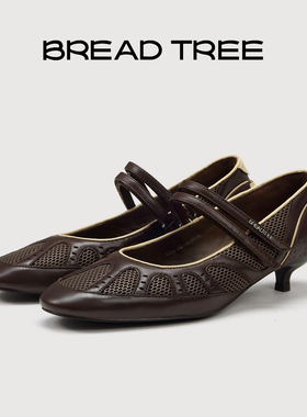 BREADTREE面包树 26年春季新款机能风拼接猫跟玛丽珍双带浅口单鞋