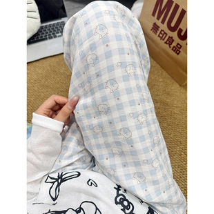 实拍小猫格子睡裤女夏季薄款外穿遛弯裤宽松慵懒风凉凉裤休闲