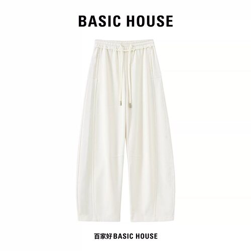 Basic House/百家好立体分割香蕉卫裤女秋季新款松紧腰镰刀休闲裤