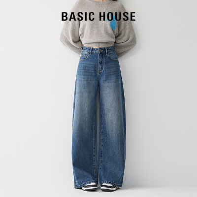 百家好高腰复古宽松牛仔裤2025春