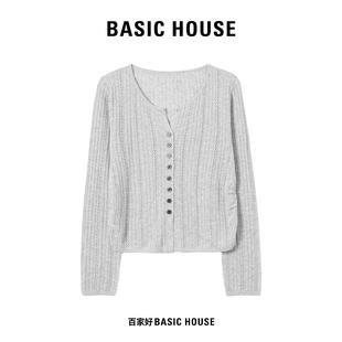House 显瘦抽褶圆领针织衫 百家好2025年春季 镂空时尚 女 新款 Basic
