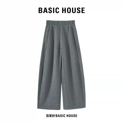 Basic House/百家好秋季新款侧压线阔腿香蕉裤宽松松紧腰休闲卫裤