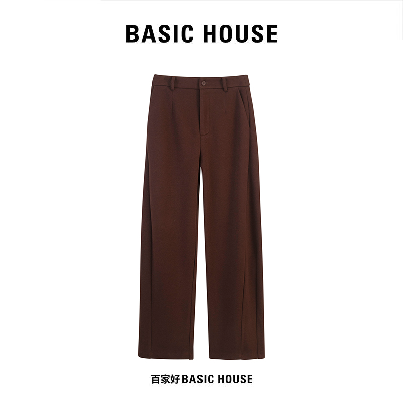 百家好高腰一粒扣宽松显瘦休闲裤