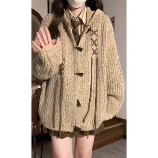 女设计感小众毛衣外套潮 宽松慵懒风连帽针织开衫 2025秋冬新款 韩版