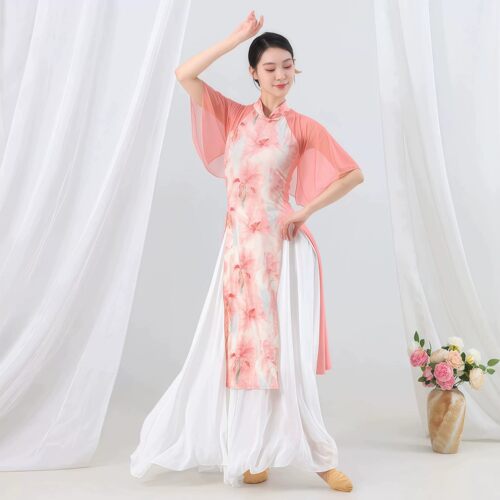 古典舞蹈服女身韵印花旗袍练功服