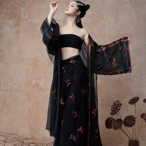 古典舞服国风暗黑系幻彩蝴蝶纱衣
