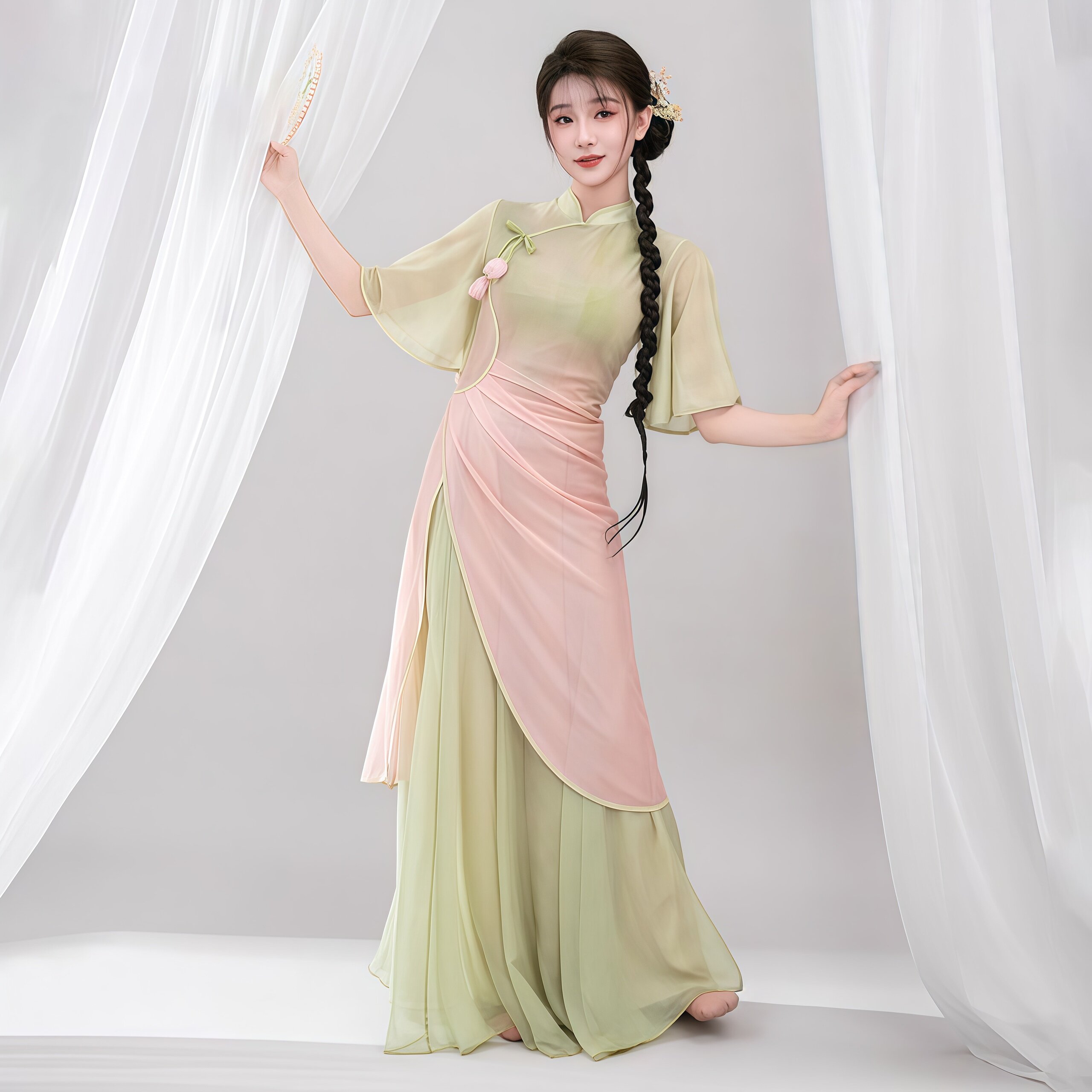 新款古典舞服装新中式旗袍舞蹈服渐变身韵练功服中国古风演出服装