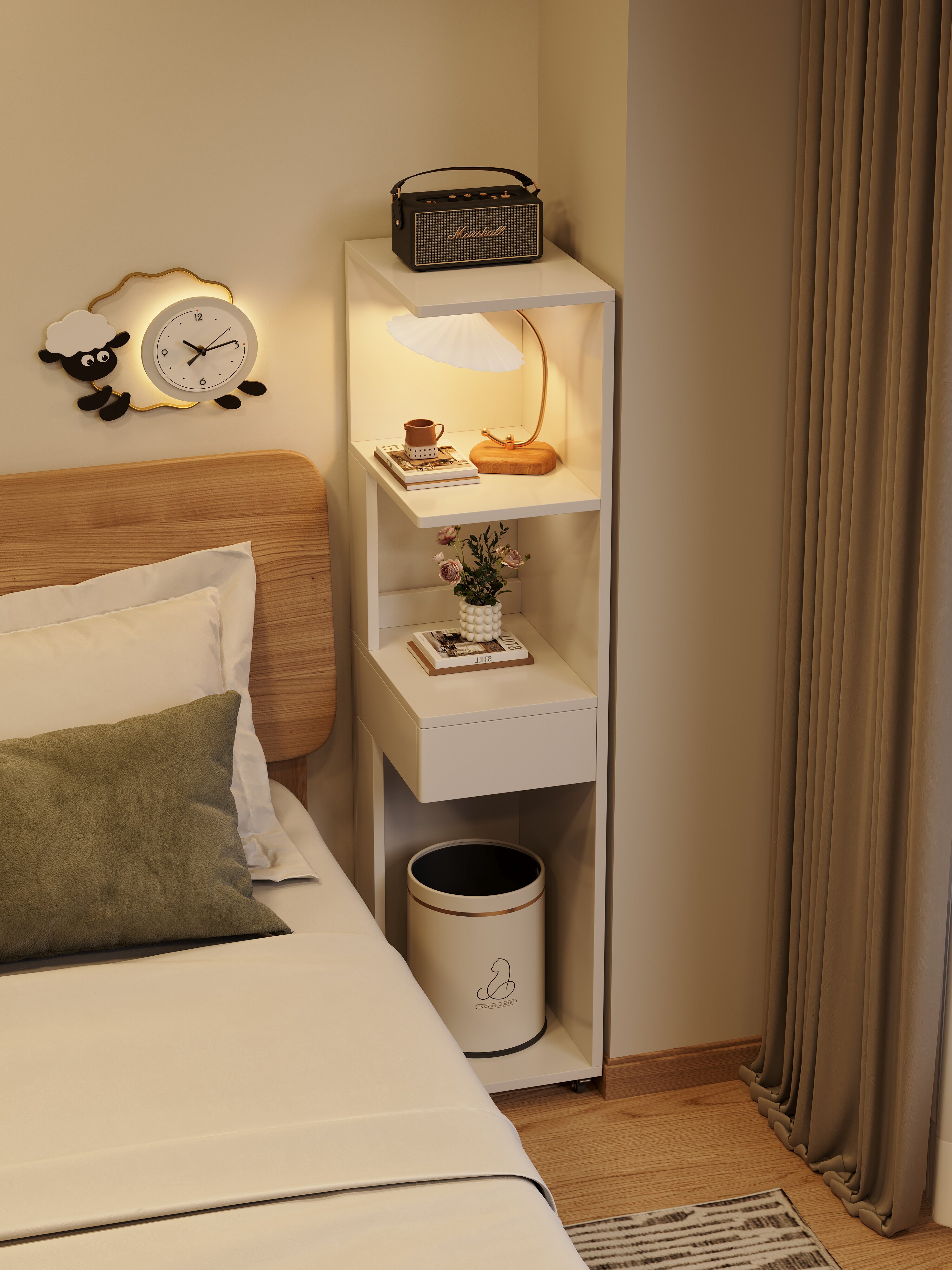 床头柜垃圾桶上方置物架家用卧室小型窄缝收纳柜迷你床边可移动