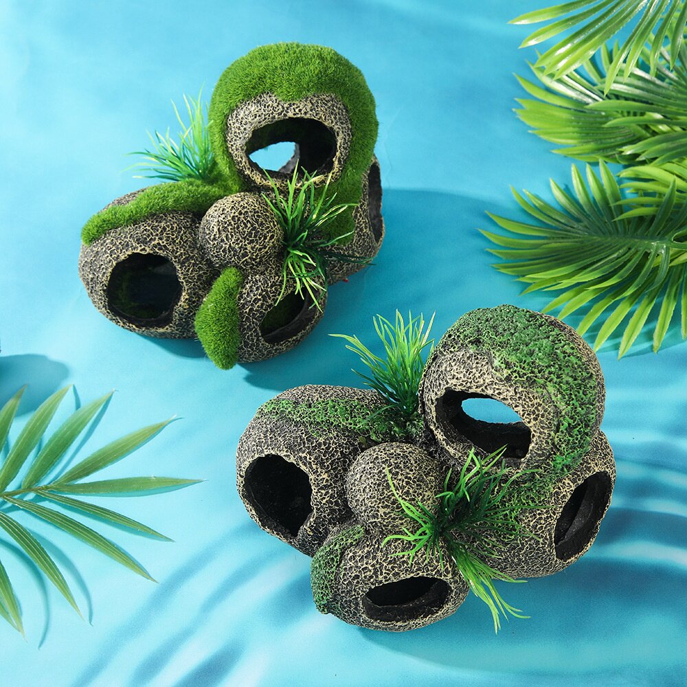 仿真四叠青苔石鱼缸造景摆件水族箱布景苔藓假石头空心躲避屋