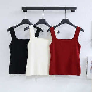 吊带上衣 打底衫 美丽诺羊毛方领针织背心女士2025新款 简约百搭修身