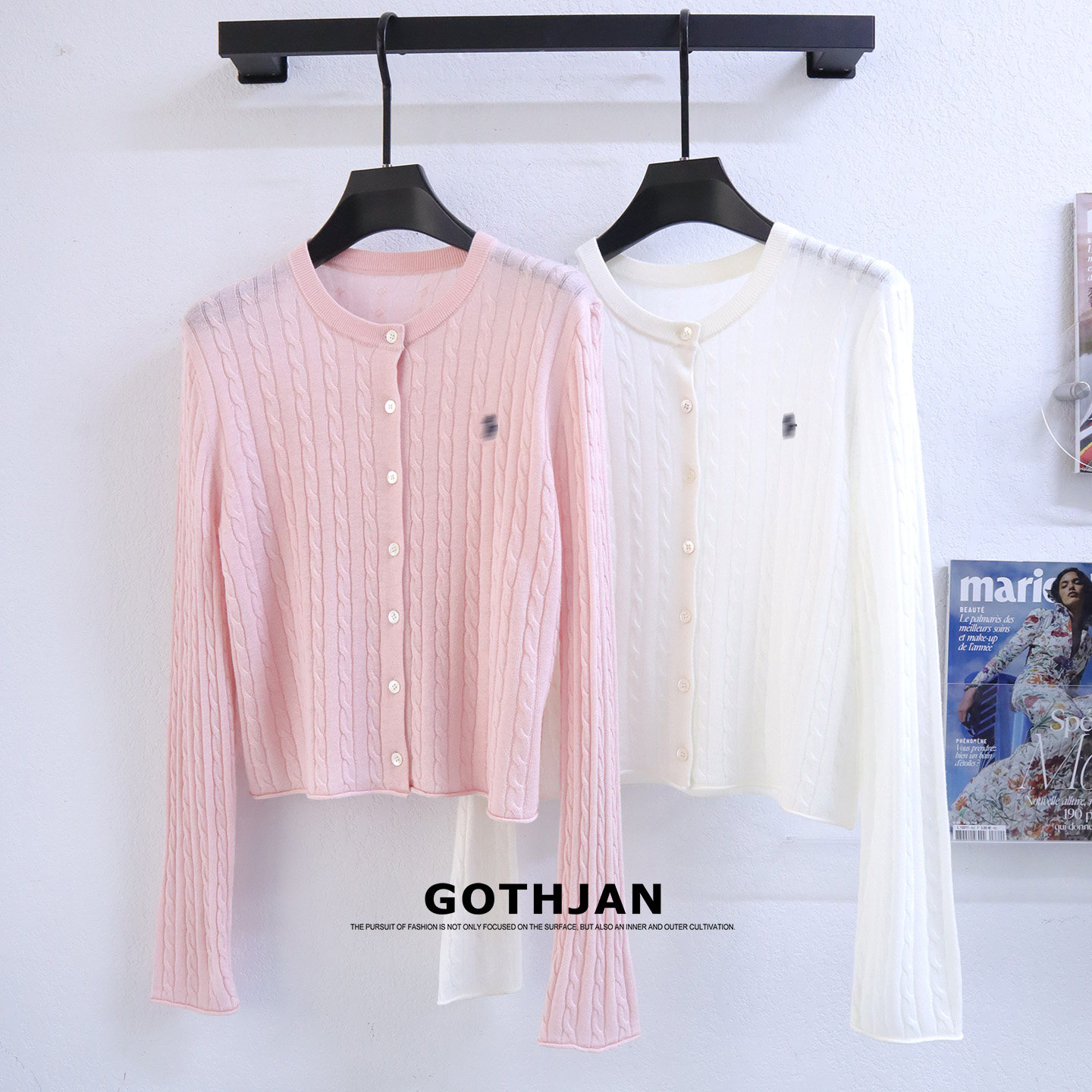 GOTHJAN天丝莱赛尔开衫女夏轻薄针织衫长袖麻花卷边外套好看上衣