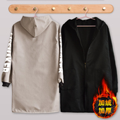 家用防水油护衣大褂纯色时尚 围裙男女工作服长袖 拉链成人罩衣