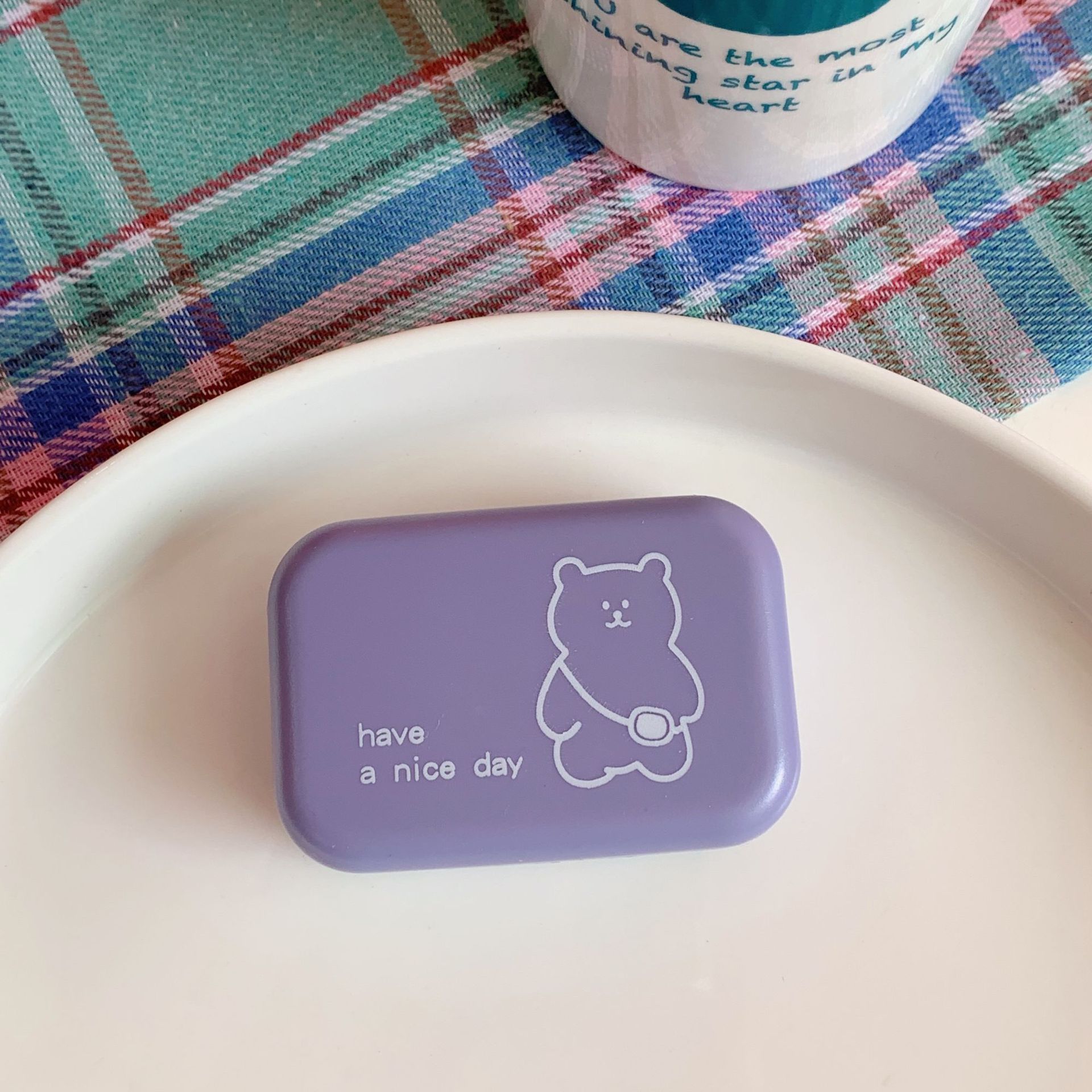 品质优品韩国可爱少女小熊ins卡通隐形眼镜伴侣盒随身便携护理盒