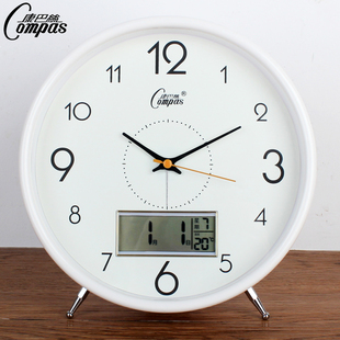 正品康巴丝台钟闹钟学生老人大字时钟挂钟温度湿度农历阳历时钟表