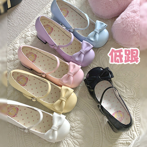 【现货】低跟甜心小卷 花卷炒饭可爱少女圆头蝴蝶结lolita鞋