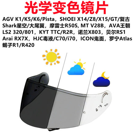 SHOEI/AGV/LS2/HJC/ARAI/SHARK变色镜片防晒防紫外线光学光感变色