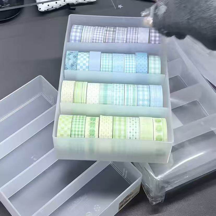高颜值磨砂透明ins胶带收纳盒手账文具隔板盒胶卷大容量多层简约