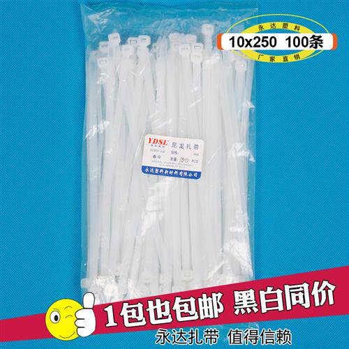 永达 10(国标8)*250mm自锁式尼龙塑料扎带100条捆绑带白黑色