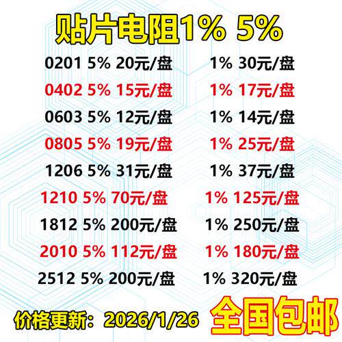 贴片电阻0603 0805 1206 1210 1% 10R~100R 33R 47R 51R 整盘包邮