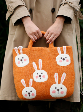 羊毛毡手工五只兔子手拎包手提包女生包包可爱礼物文艺范百搭包包