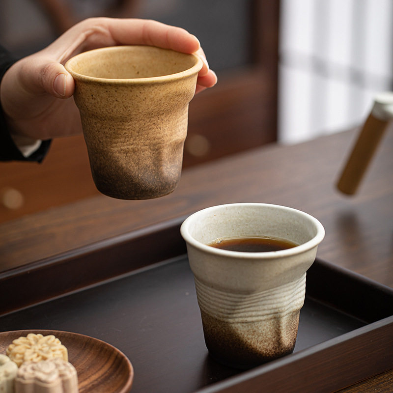 复古咖啡杯个性褶皱陶瓷