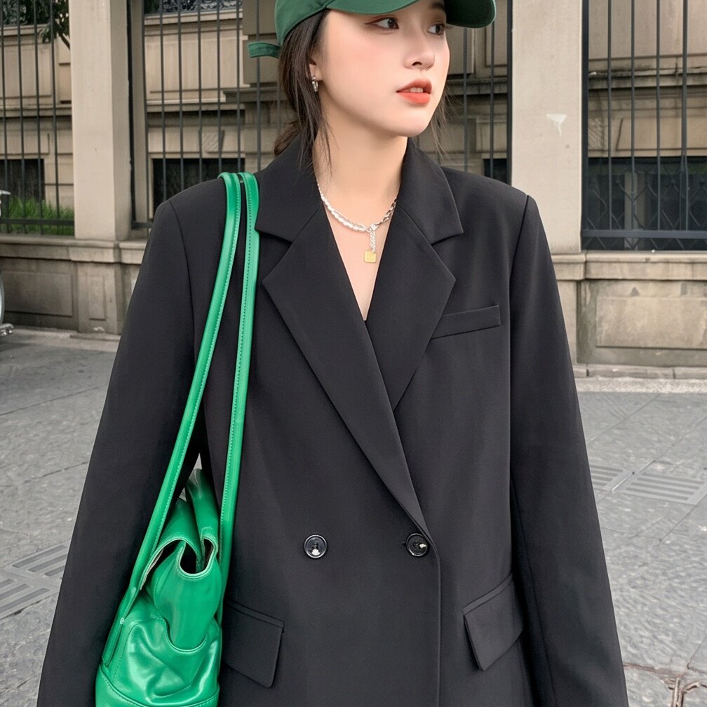 幂式老爹西装黑色春秋季新款外套女气质韩版通勤设计感小众西服