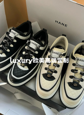 小香风25C菱格熊猫运动鞋2025新款25B情侣拼色真皮厚底休闲板鞋