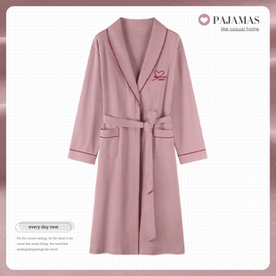 春秋季纯棉睡袍中长款薄款长袖大码中年女士宽松休闲浴袍浴衣睡衣