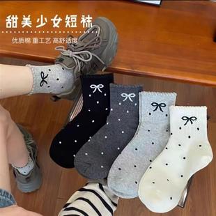 薄款 圆点花边蝴蝶结女袜甜美少女风吸湿透气柔软耐穿休闲百搭夏季