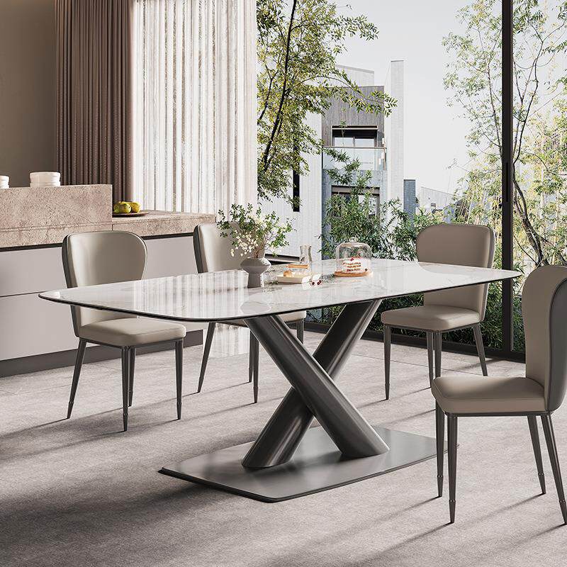 13562意式极简长方形餐餐桌椅组合饭桌家用大板小型亮光户