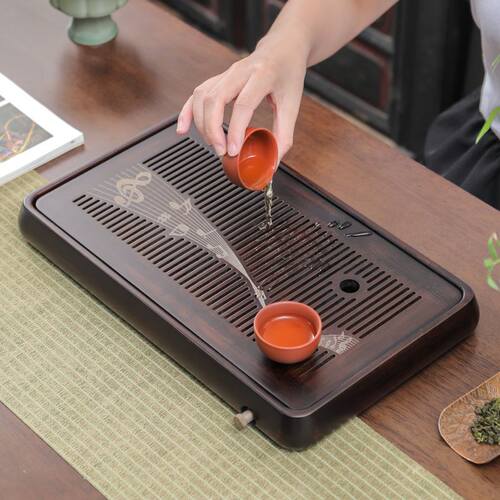 竹制茶盘托盘喜乐储水盘家用现代简约功夫茶具沥水干泡盘小型茶i.