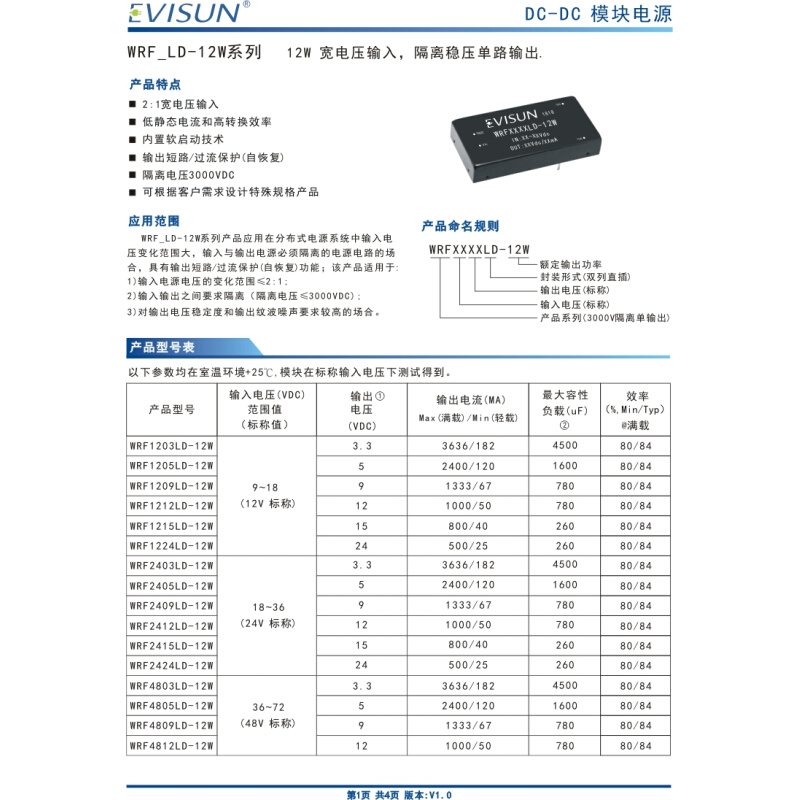 DC-DC隔离3000Vdc模块电源输入(18-36)24Vdc稳压单输出3.3V12/15W