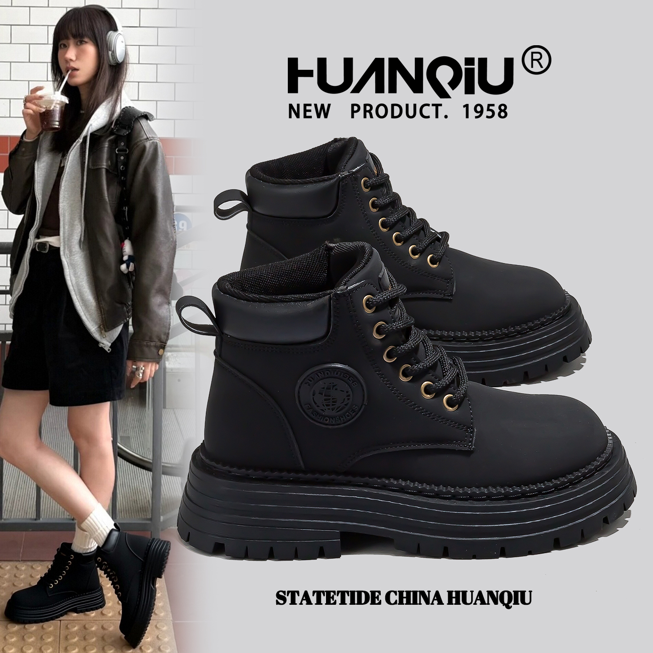 环球英伦风时尚百搭黑色马丁靴