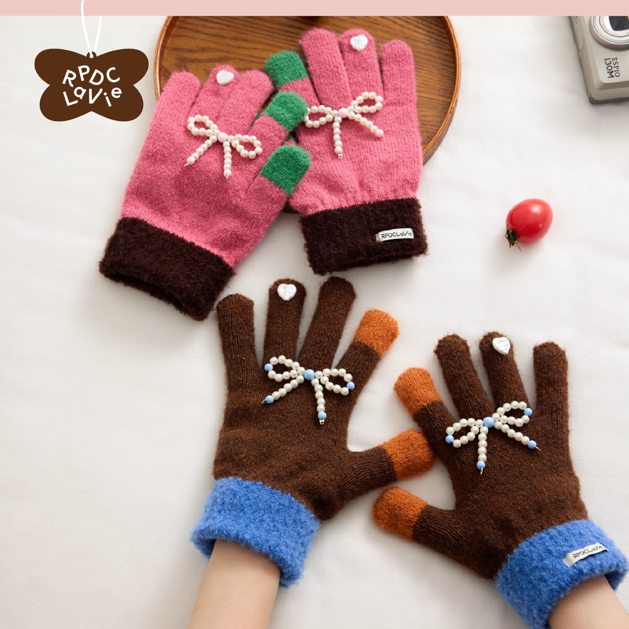 RPDCLaVie蝴蝶结毛绒手套五指
