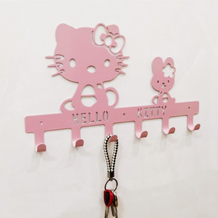 饰铁艺壁挂墙上粘钩粉色 KT猫钥匙收纳卡通挂钩创意hello kitty装