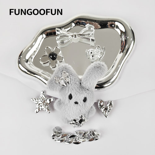 fungoofun/梵高范包面配件包包扣花  甜酷灰小兔