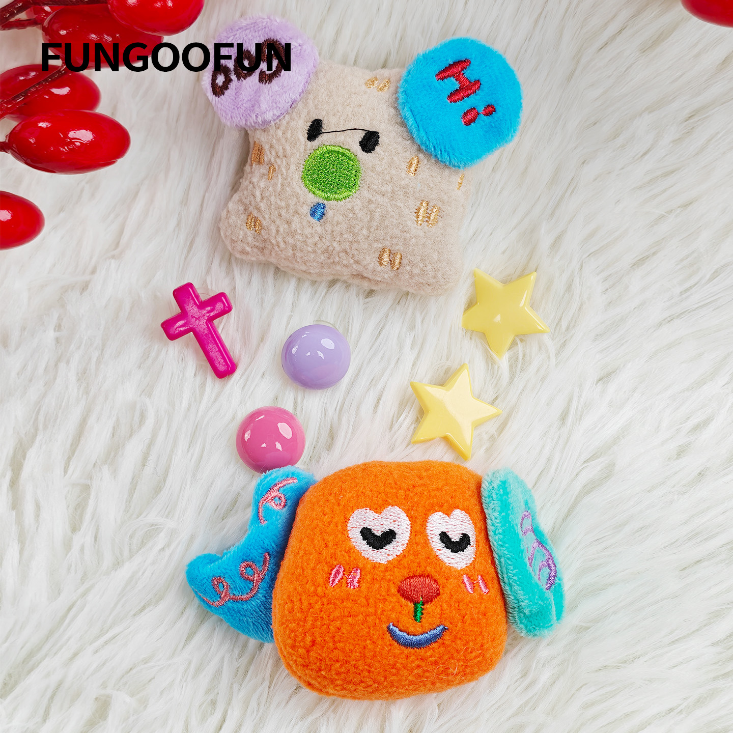 fungoofun/梵高范包面配件包包扣花  多巴胺抽象小狗