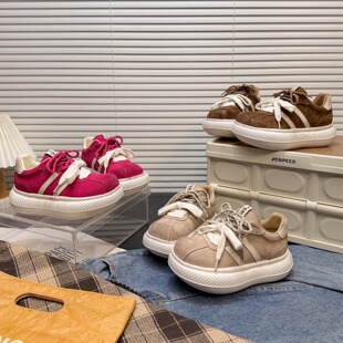 日本OFFCAT反毛真皮丑萌大头面包单鞋女厚底松糕百搭增高休闲板鞋