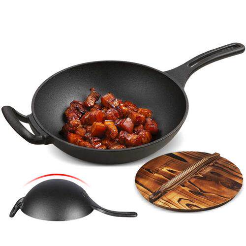 本库铸铁炒锅老式生铁锅加厚家用圆底炒菜锅无涂层不粘燃气灶适用