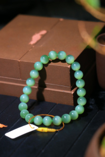 正宗和田玉碧玉老坑猫眼8mm圆珠手链天然玉石单圈手串收藏送礼