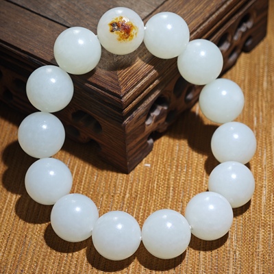 新疆和田玉籽料16mm圆珠手串洒金红皮天然玉石原皮高档男款珠宝饰