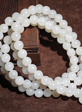 新疆和田玉山料白玉8mm圆珠手链108颗多圈佛珠手串暖色高油高润