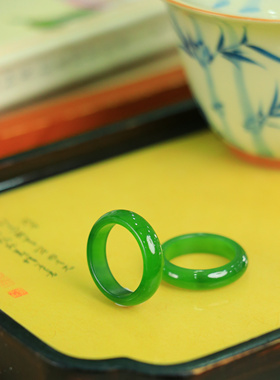 正宗和田玉碧玉冰阳绿戒圈个性简约高档珠宝天然玉石内径18