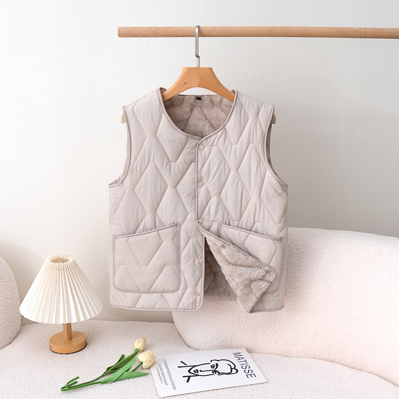 休闲百搭宽松秋冬马甲女生内穿加绒外套大码羽绒棉衣V领保暖背心